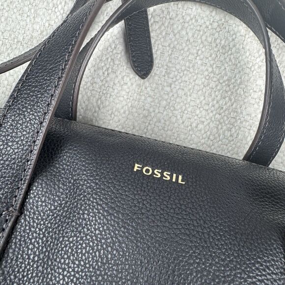 Fossil Sydney Satchel Black Leather Crossbody Bag Medium Handbag - Picture 4 of 16